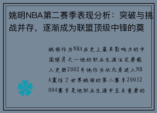 姚明NBA第二赛季表现分析：突破与挑战并存，逐渐成为联盟顶级中锋的奠基之年